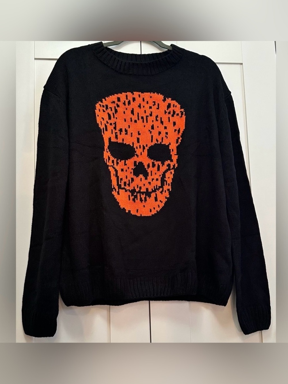 Black and Orange Halloween Comfy Oversized Skull Sweater NEW!
